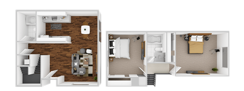 Floor plan for 2 beds, 2 baths, 950 sqft